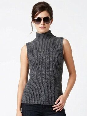Emanuel Ungaro Vintage High Neck Knit Vest Heathered Charcoal Gray  Size M